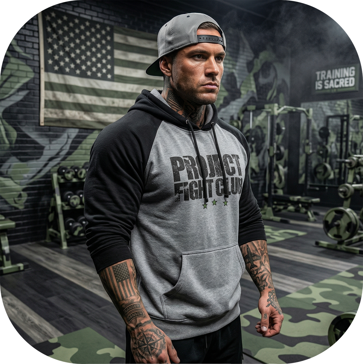 GREY & BLACK RAGLAN HOODIE 2 - HONOR SOLDIERS & VETERANS