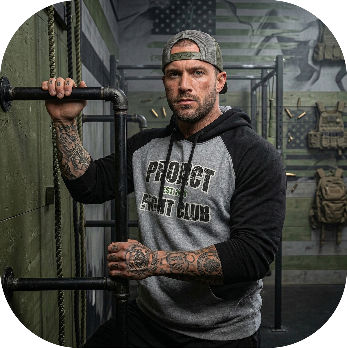 GREY & BLACK RAGLAN HOODIE - HONOR SOLDIERS & VETERANS