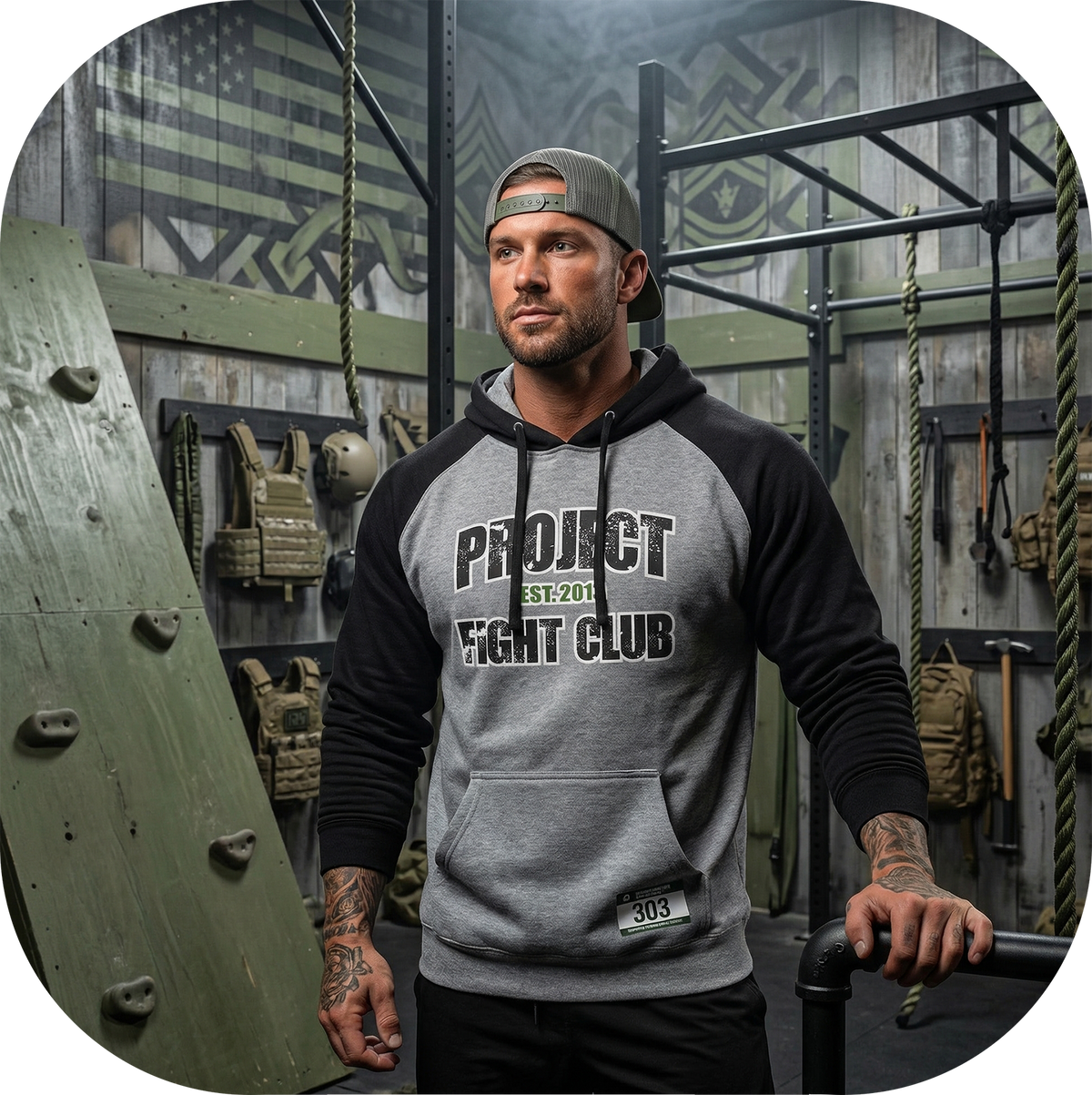 GREY & BLACK RAGLAN HOODIE - HONOR SOLDIERS & VETERANS
