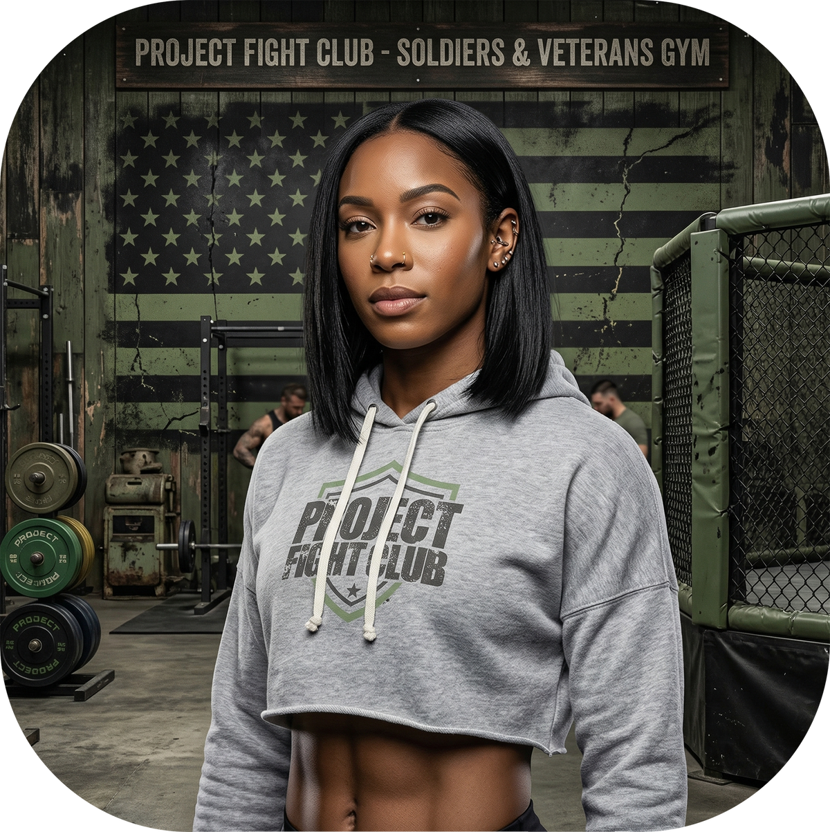 WOMENS GREY TRIBLEND CROP HOODIE 2 - HONOR SOLDIERS & VETERANS