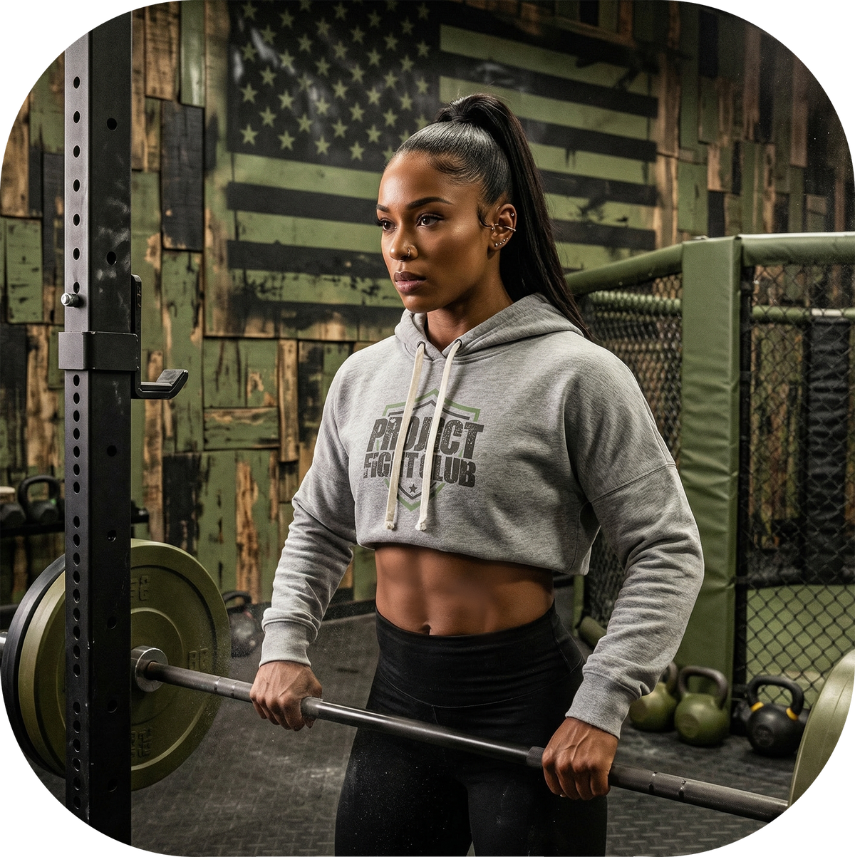 WOMENS GREY TRIBLEND CROP HOODIE 2 - HONOR SOLDIERS & VETERANS