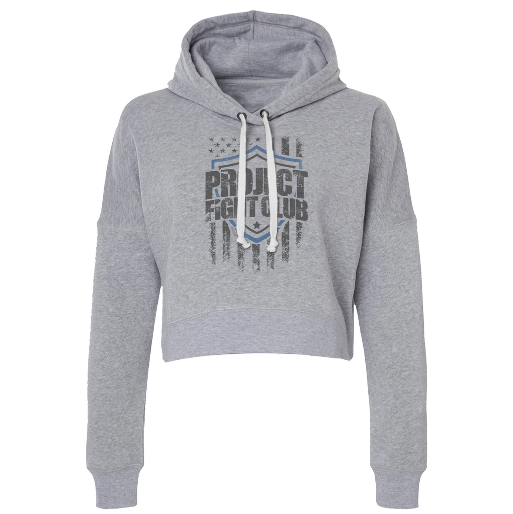 GREY TRI BLEND CROPPED HOODIE 2 - SUPPORT POLICE