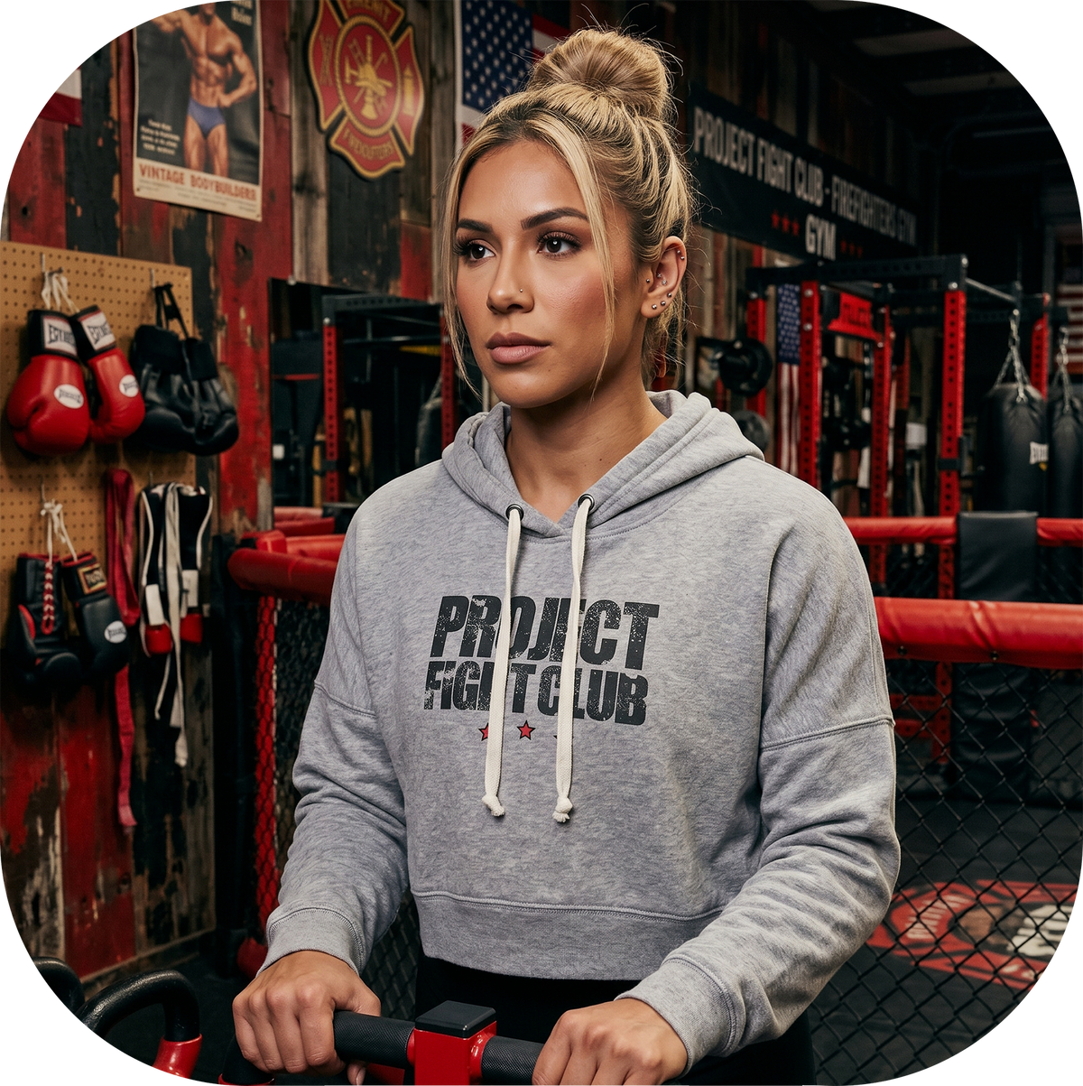 WOMENS GREY CROPPED HOODIE #3 - HONOR FIREFIGHTERS & EMTs