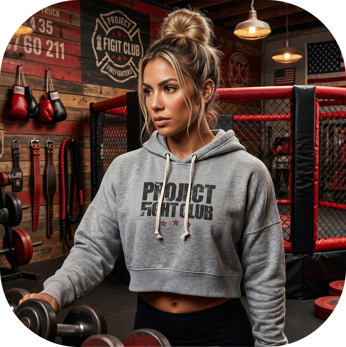 WOMENS GREY CROPPED HOODIE #3 - HONOR FIREFIGHTERS & EMTs
