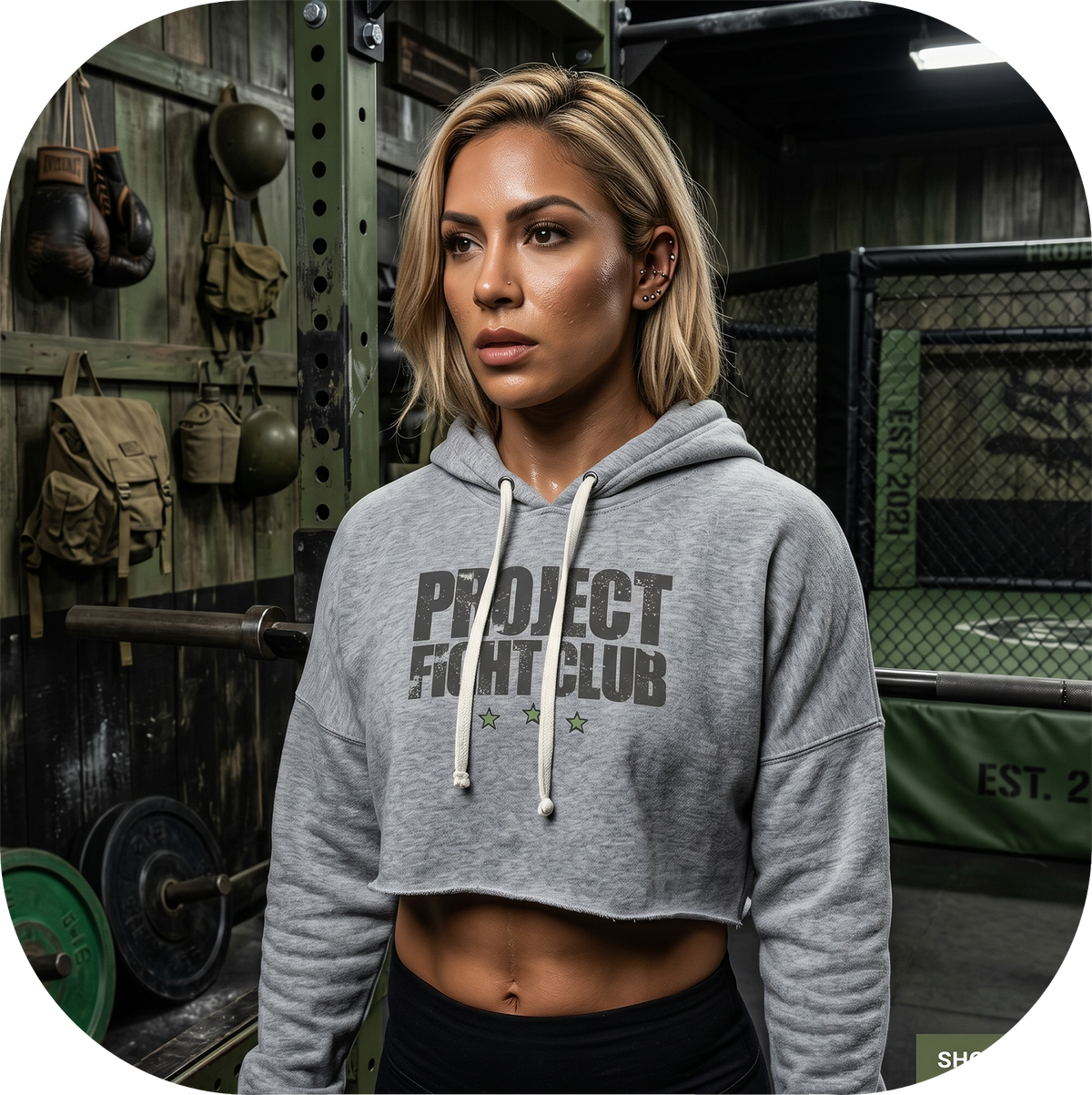 WOMENS GREY TRIBLEND CROP HOODIE 3 - HONOR SOLDIERS & VETERANS