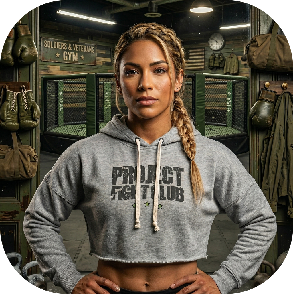 WOMENS GREY TRIBLEND CROP HOODIE 3 - HONOR SOLDIERS & VETERANS