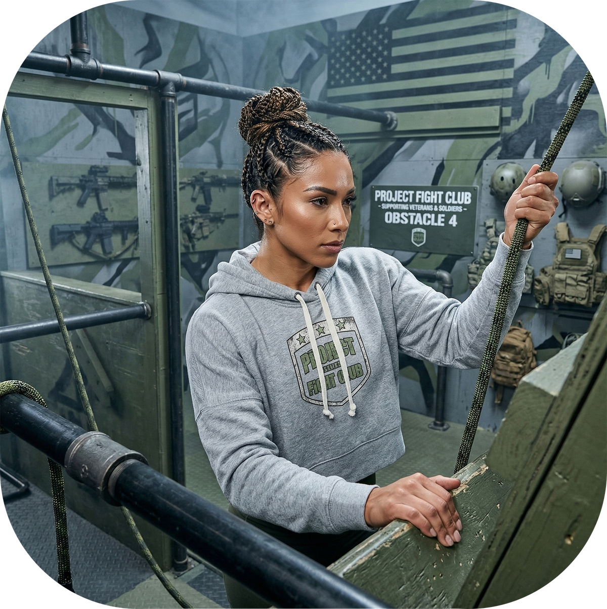 WOMENS GREY TRI BLEND CROP HOODIE - HONOR SOLDIERS & VETERANS
