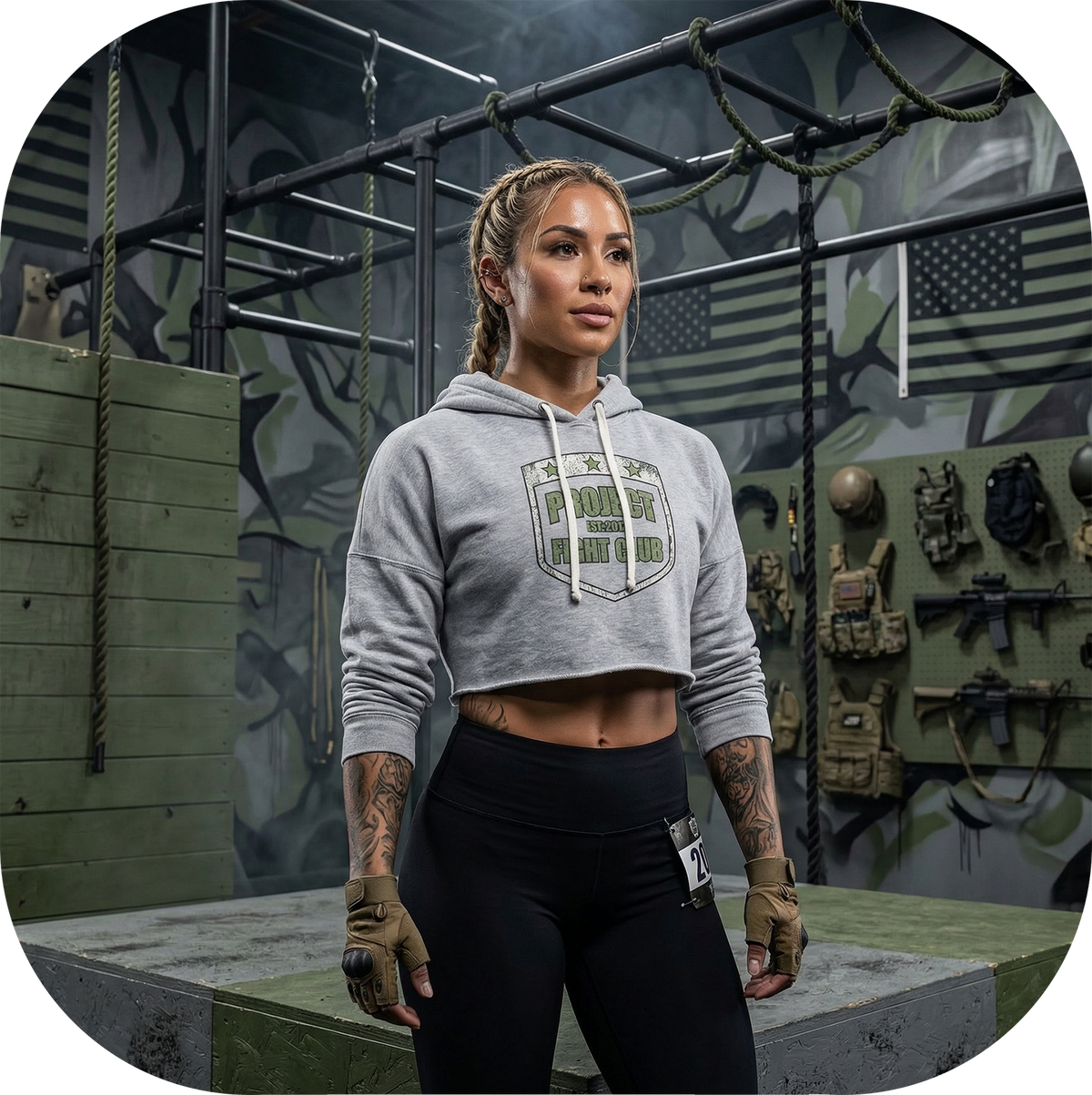 WOMENS GREY TRI BLEND CROP HOODIE - HONOR SOLDIERS & VETERANS
