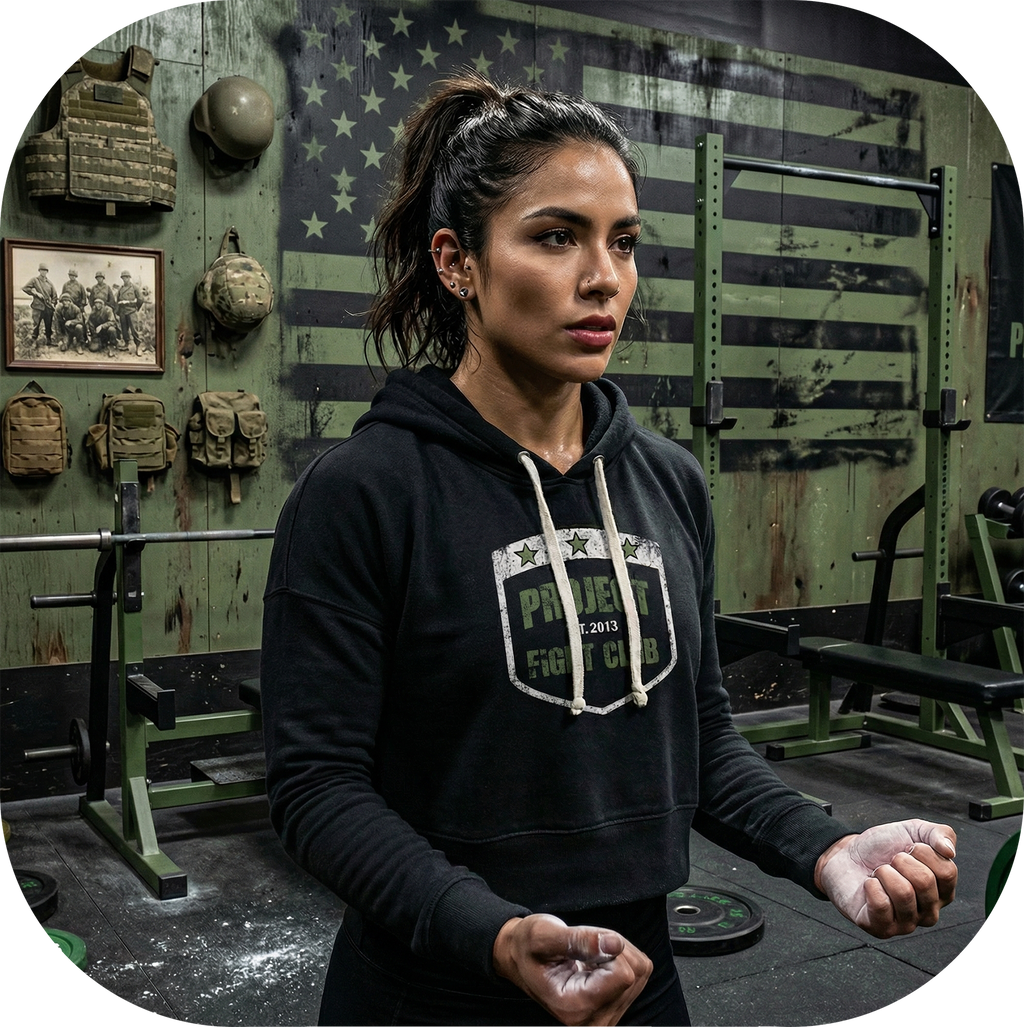 WOMENS BLACK TRIBLEND CROP HOODIE - HONOR SOLDIERS & VETERANS