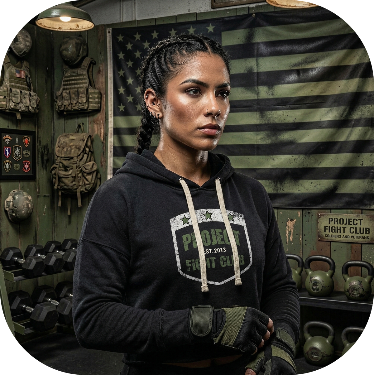 WOMENS BLACK TRIBLEND CROP HOODIE - HONOR SOLDIERS & VETERANS