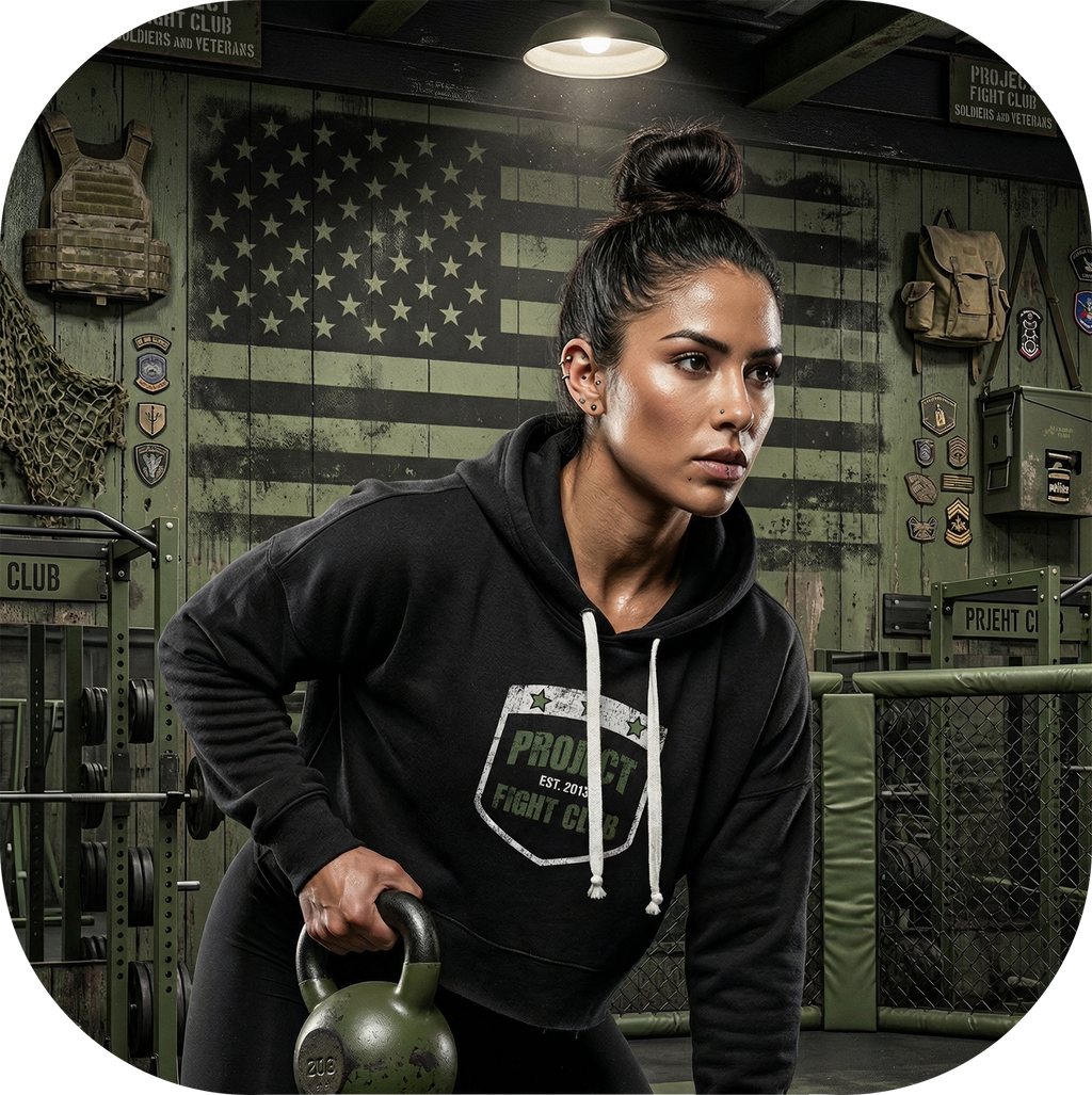 WOMENS BLACK TRIBLEND CROP HOODIE - HONOR SOLDIERS & VETERANS
