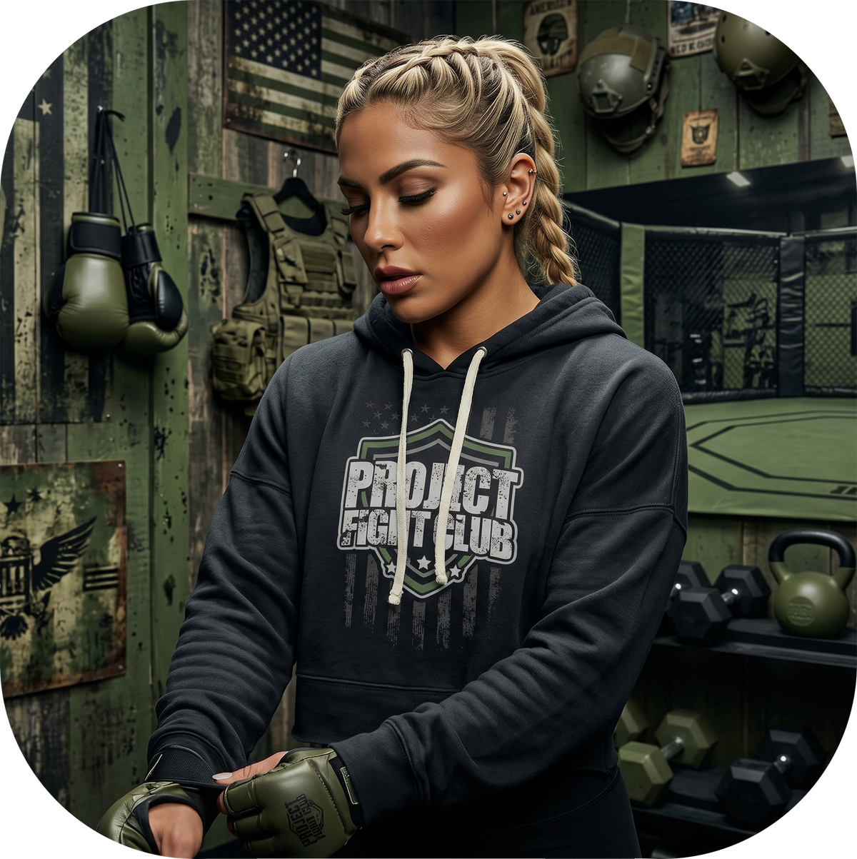 WOMENS BLACK TRI BLEND CROP HOODIE 2 - HONOR SOLDIERS & VETERANS