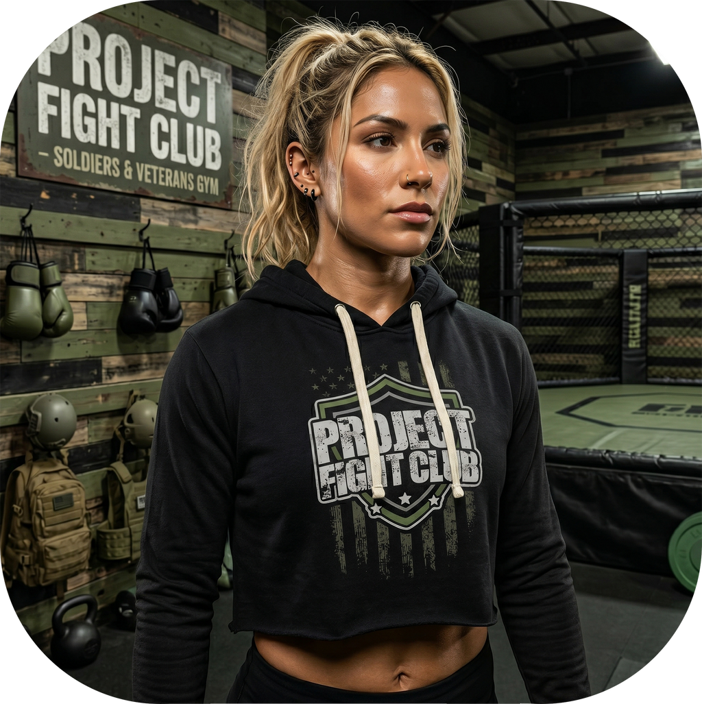 WOMENS BLACK TRI BLEND CROP HOODIE 2 - HONOR SOLDIERS & VETERANS