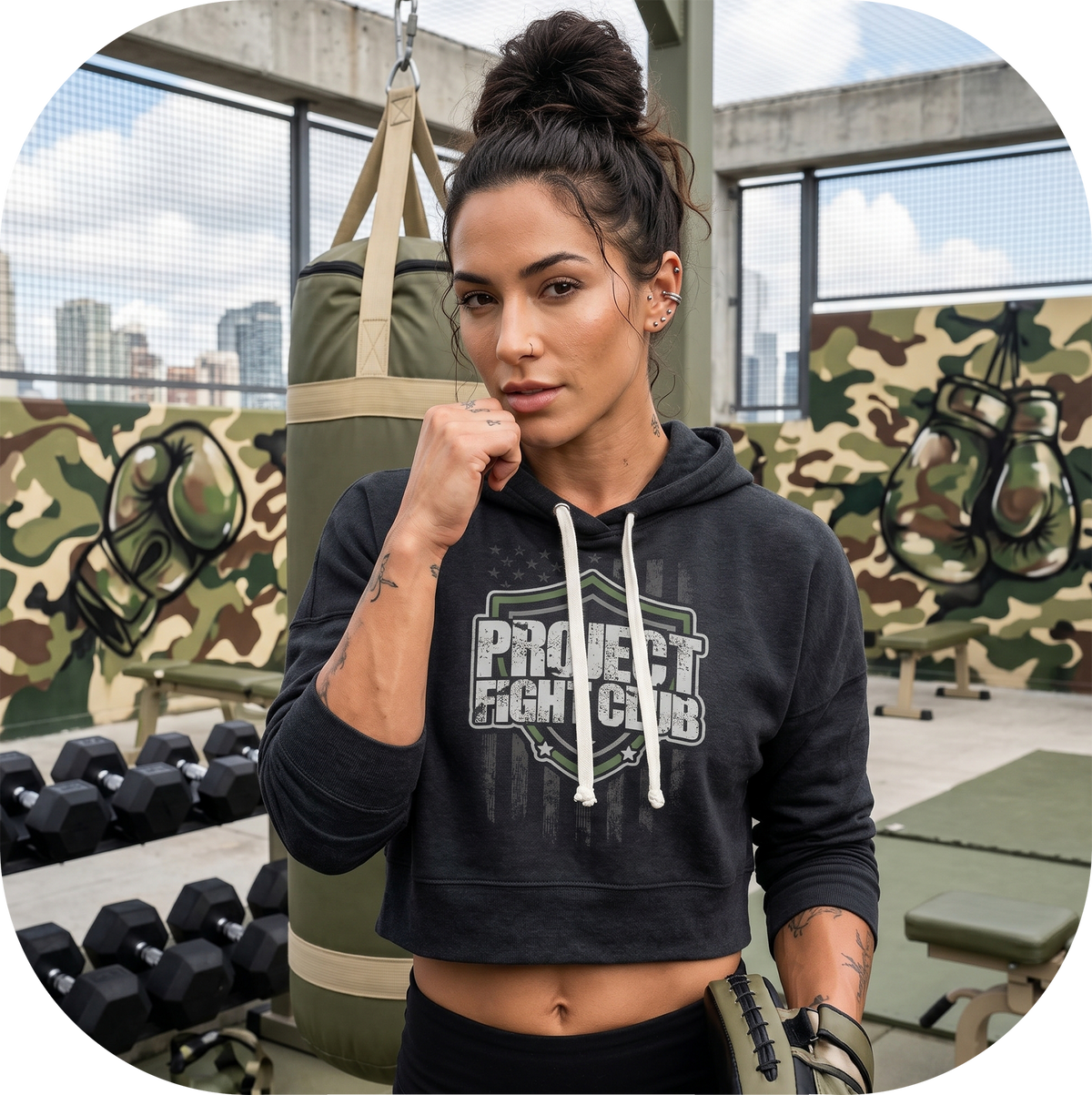 WOMENS BLACK TRI BLEND CROP HOODIE 2 - HONOR SOLDIERS & VETERANS