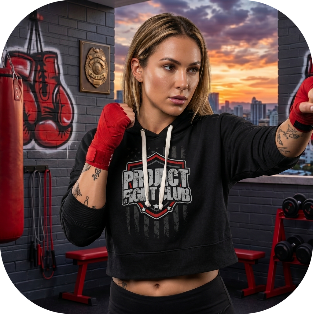TRIBLEND BLACK CROPPED HOODIE #2 - HONOR FIREFIGHTERS & EMTs
