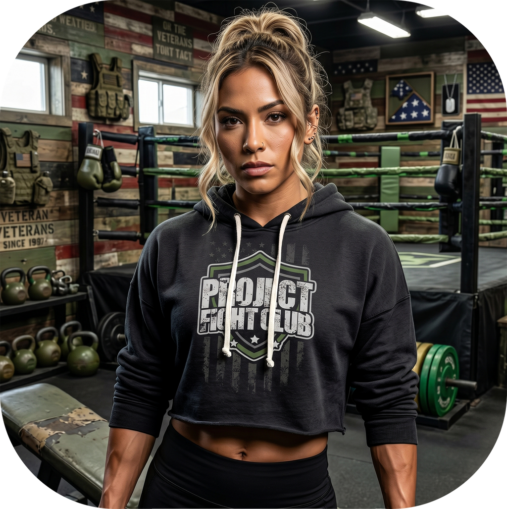 WOMENS BLACK TRI BLEND CROP HOODIE 2 - HONOR SOLDIERS & VETERANS