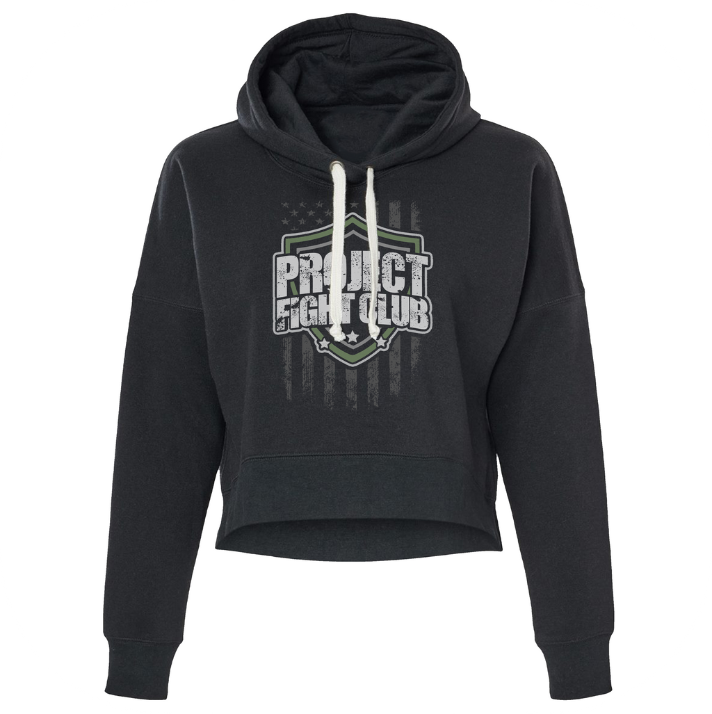 WOMENS BLACK TRI BLEND CROP HOODIE 2 - HONOR SOLDIERS & VETERANS