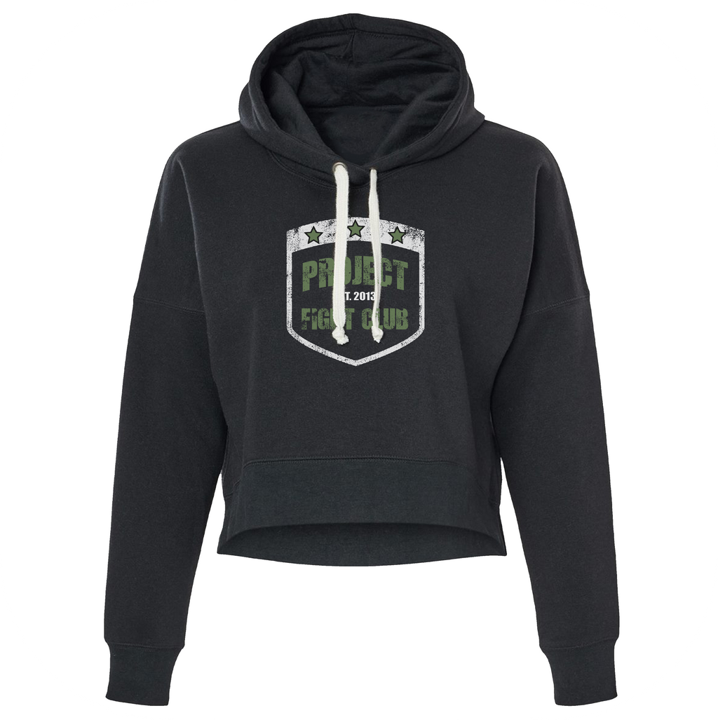 WOMENS BLACK TRIBLEND CROP HOODIE - HONOR SOLDIERS & VETERANS