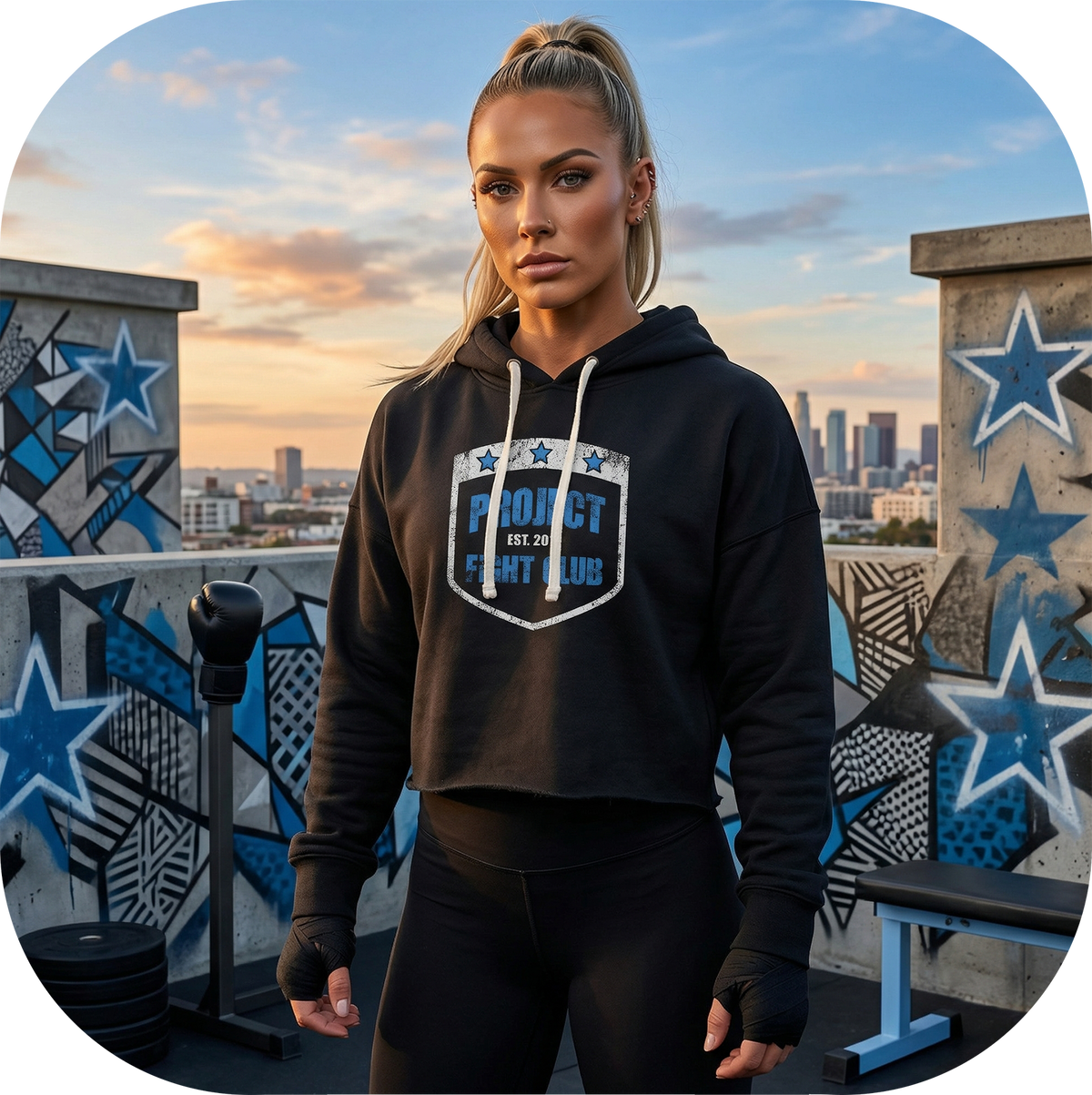 BLACK TRI BLEND CROPPED HOODIE - SUPPORT POLICE