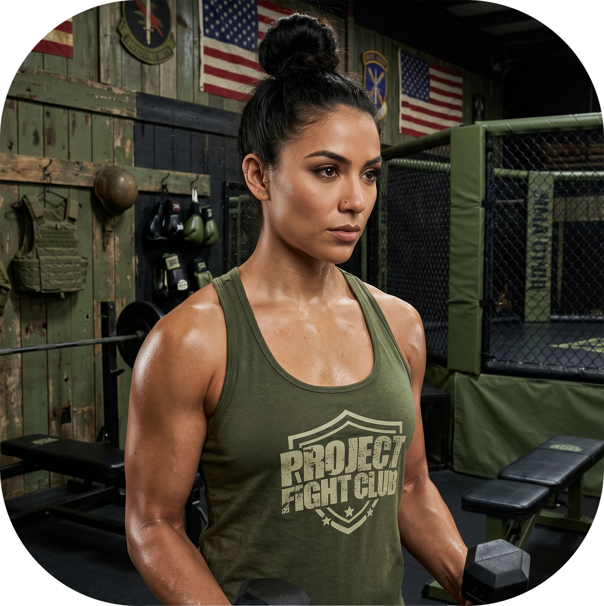 WOMENS MILITARY GREEN RACERBACK TANK - HONOR SOLDIERS & VETERANS