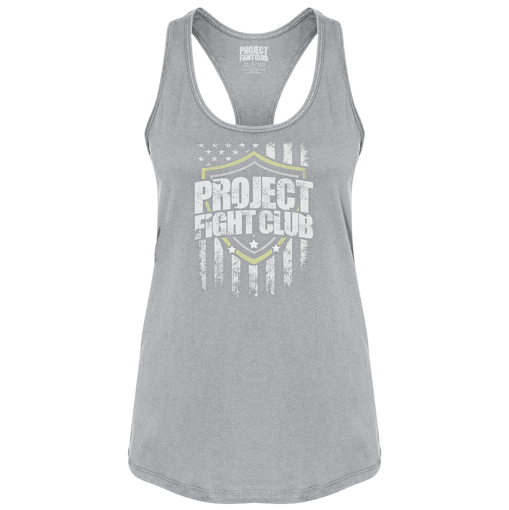 Gray tank top with 'Project Fight Club' logo on a white background