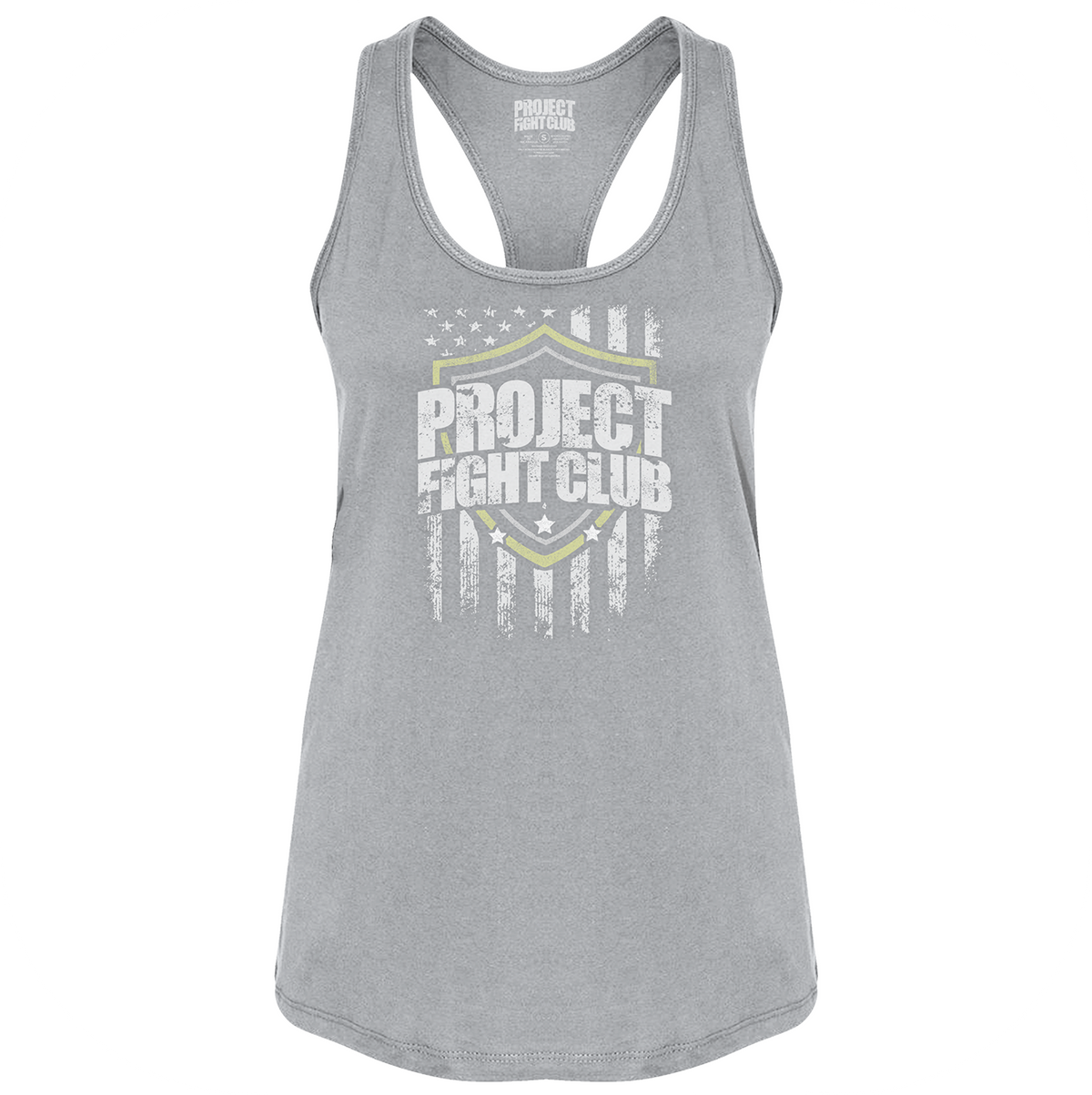 Gray tank top with 'Project Fight Club' logo on a white background