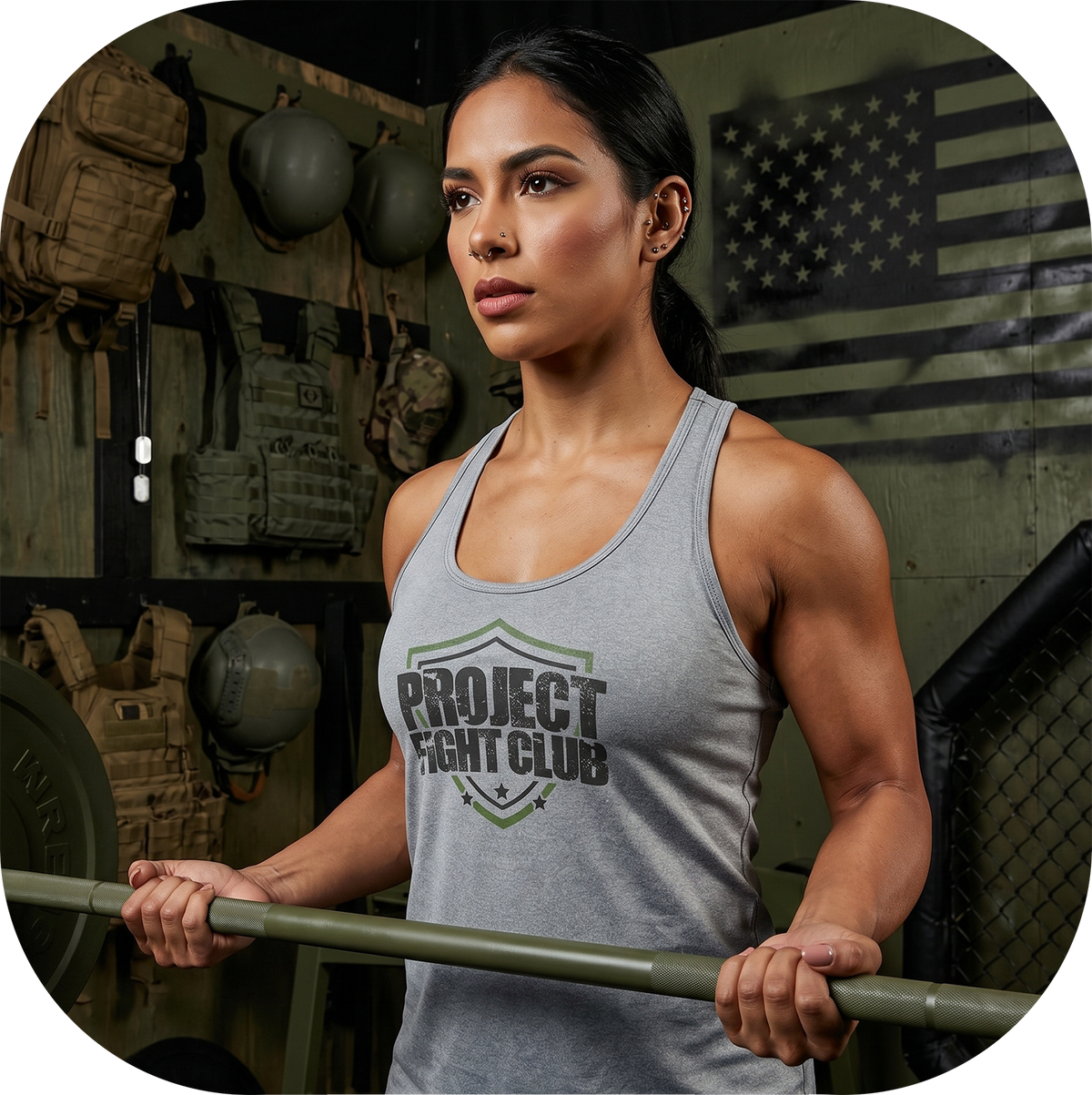 WOMENS GREY RACERBACK TANK 3 - HONOR SOLDIERS & VETERANS