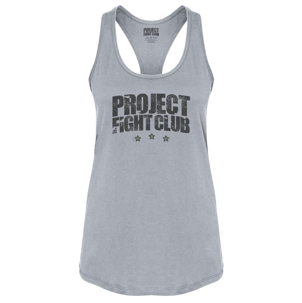 WOMENS GREY RACERBACK TANK - HONOR SOLDIERS & VETERANS