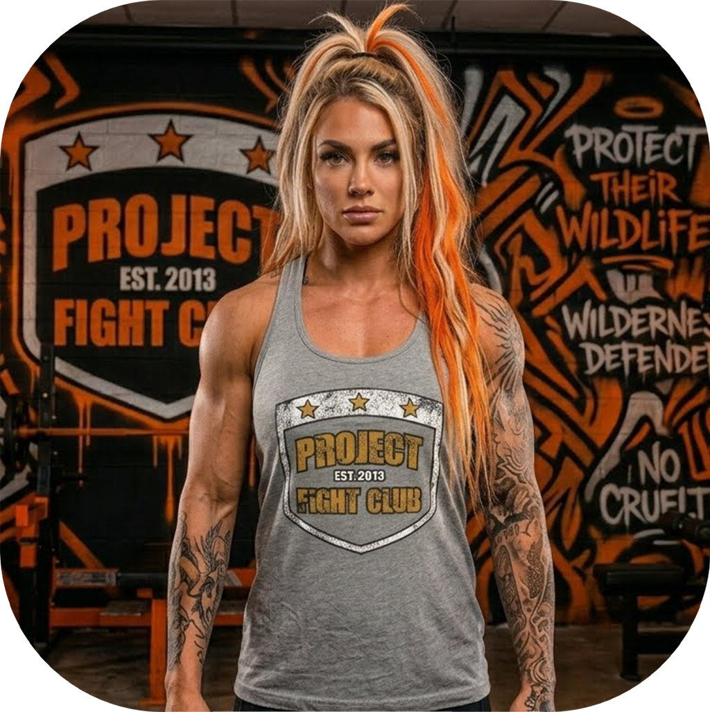 WOMENS SILVER RACERBACK TANK - PROTECT ANIMALS & WILDLIFE