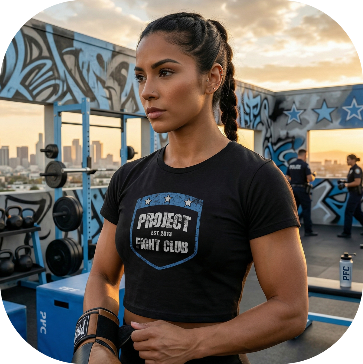 WOMENS BLACK CROPPED TEE #2 - SUPPORT POLICE