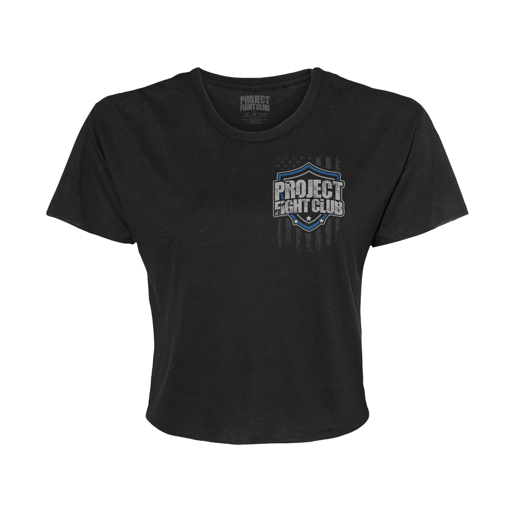 WOMENS BLACK CROPPED TEE 3 - SUPPORT POLICE 3