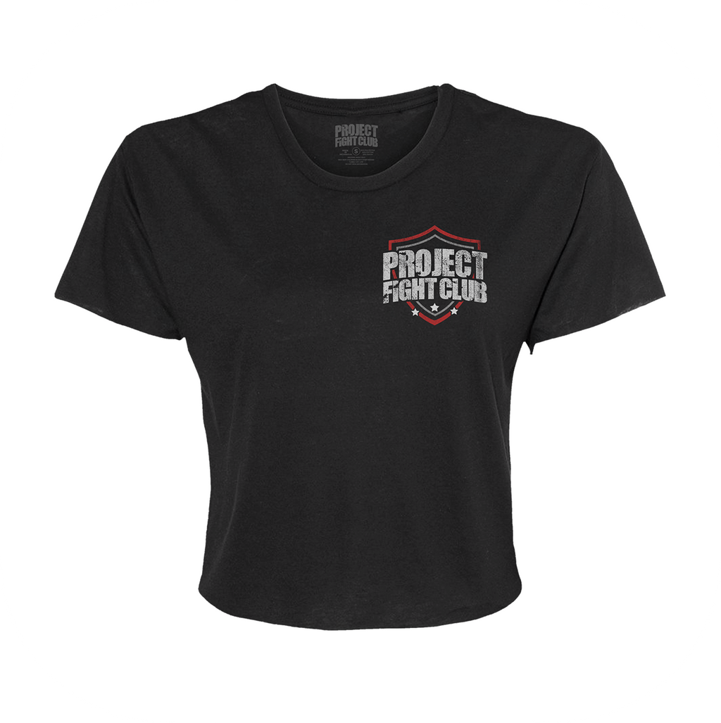 WOMENS BLACK CROPPED TEE 3 - HONOR FIREFIGHTERS & EMTs