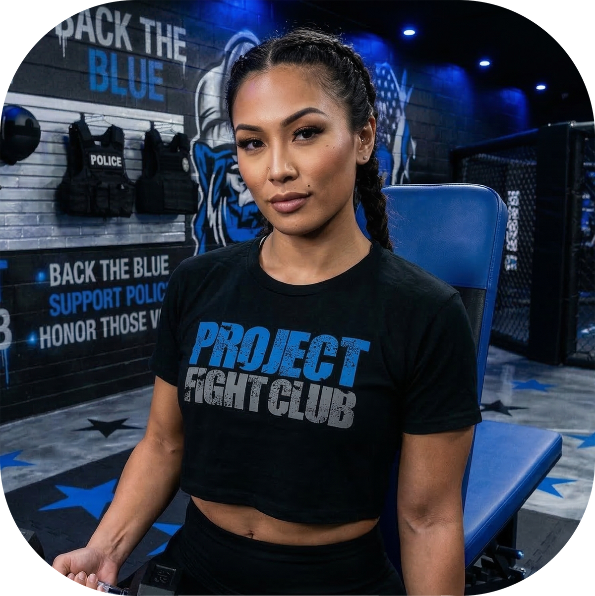 WOMENS BLACK CROPPED TEE - SUPPORT POLICE