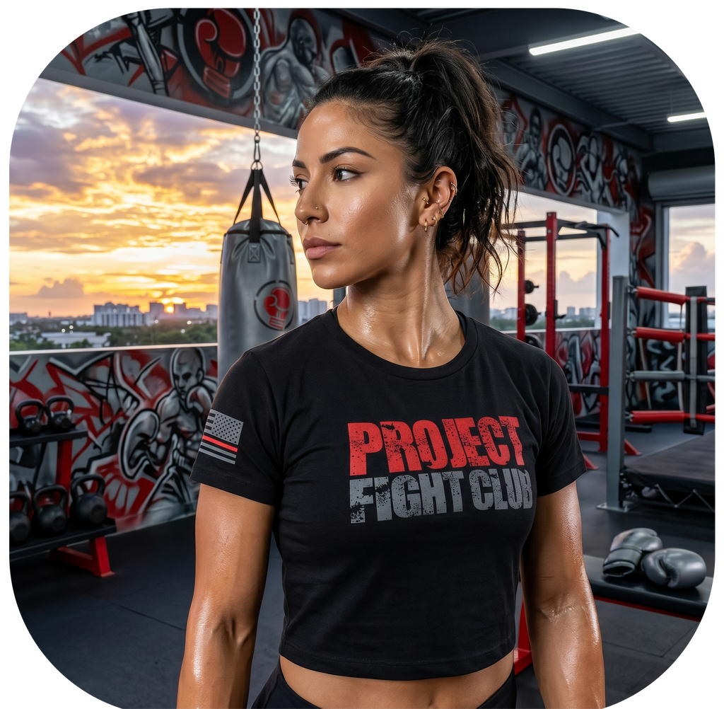 WOMENS BLACK CROPPED TEE - HONOR FIREFIGHTERS & EMTs