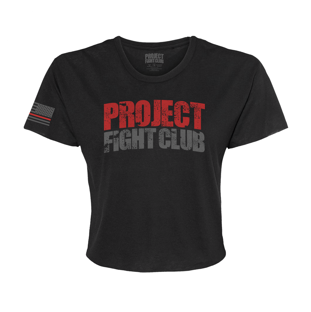 WOMENS BLACK CROPPED TEE - HONOR FIREFIGHTERS & EMTs