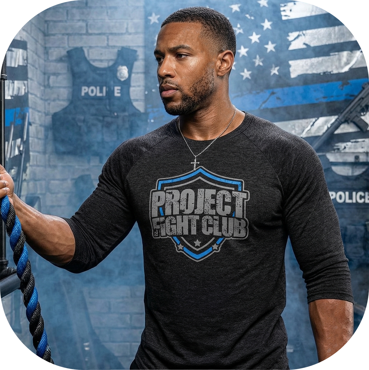 BLACK BASEBALL TEE #5 - SUPPORT POLICE