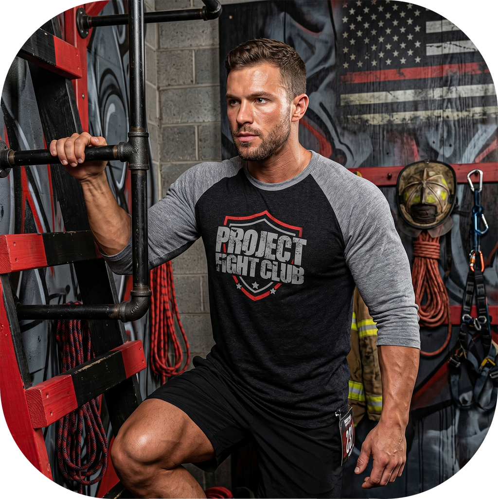 BLACK & GREY BASEBALL TEE #3 - HONOR FIREFIGHTERS & EMTs