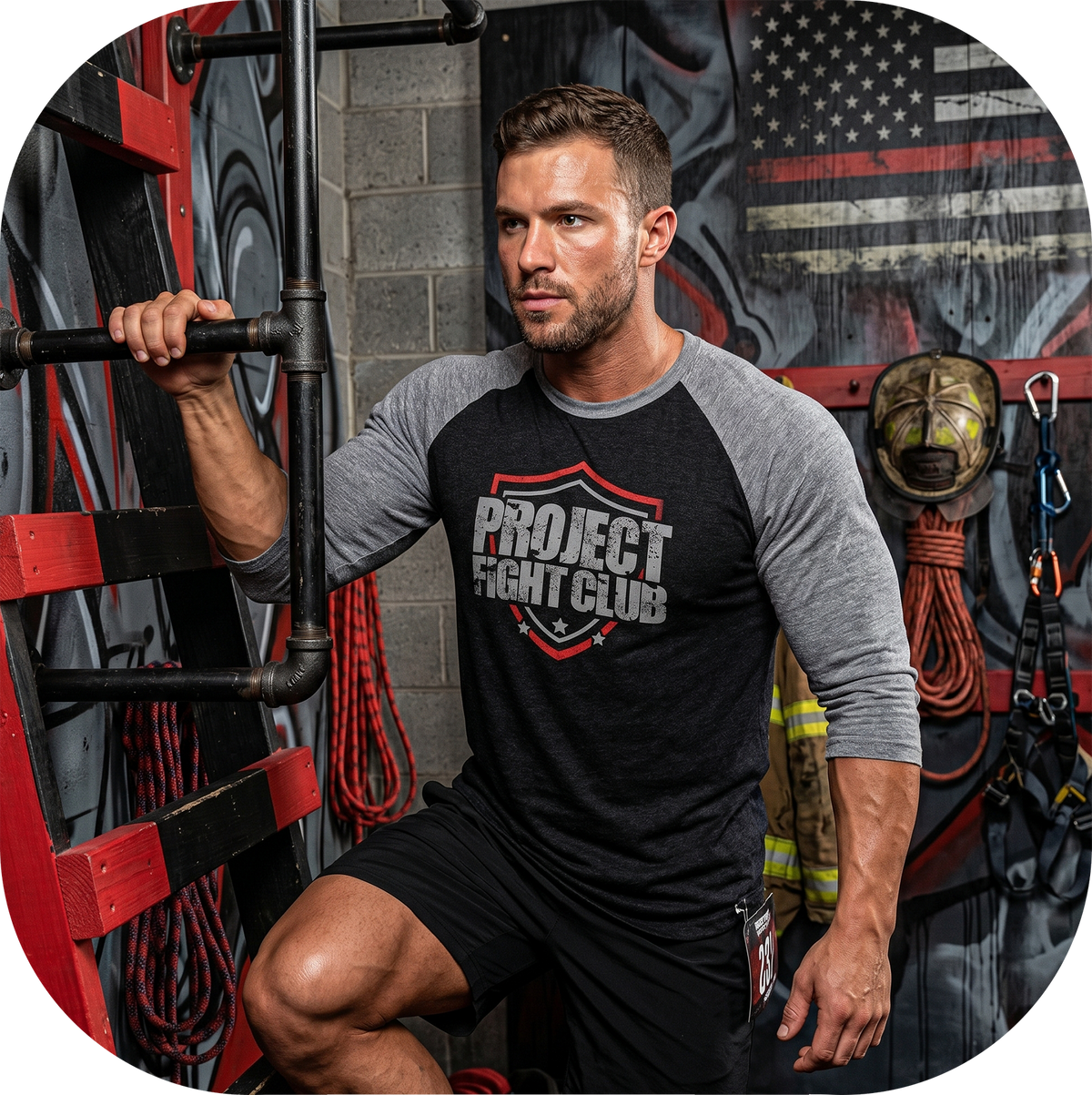 BLACK & GREY BASEBALL TEE #3 - HONOR FIREFIGHTERS & EMTs