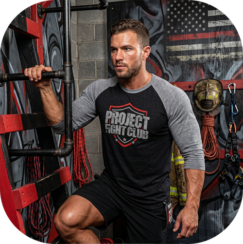 BLACK & GREY BASEBALL TEE #3 - HONOR FIREFIGHTERS & EMTs