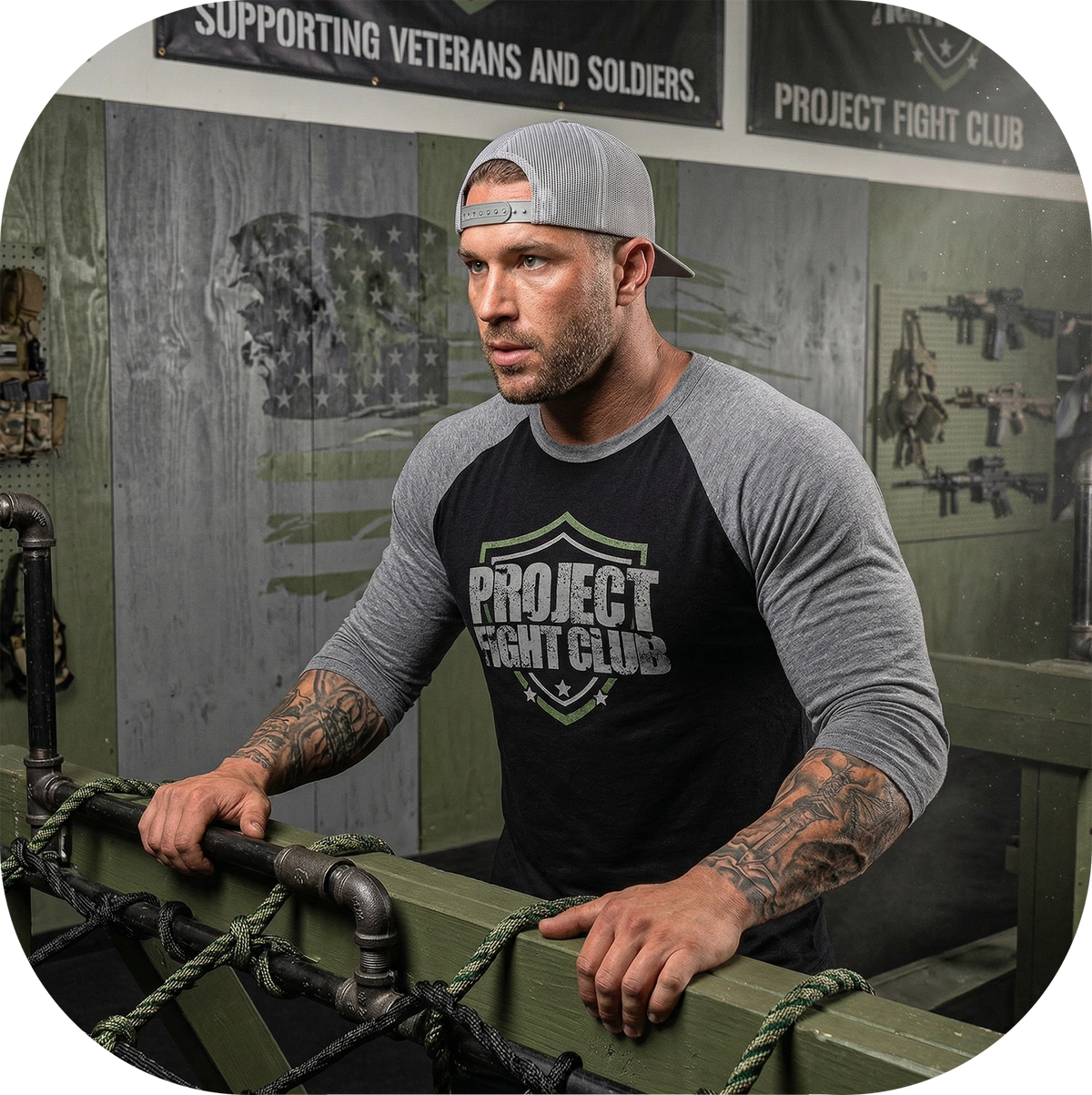 BLACK & GREY BASEBALL TEE 3 - HONOR SOLDIERS & VETERANS