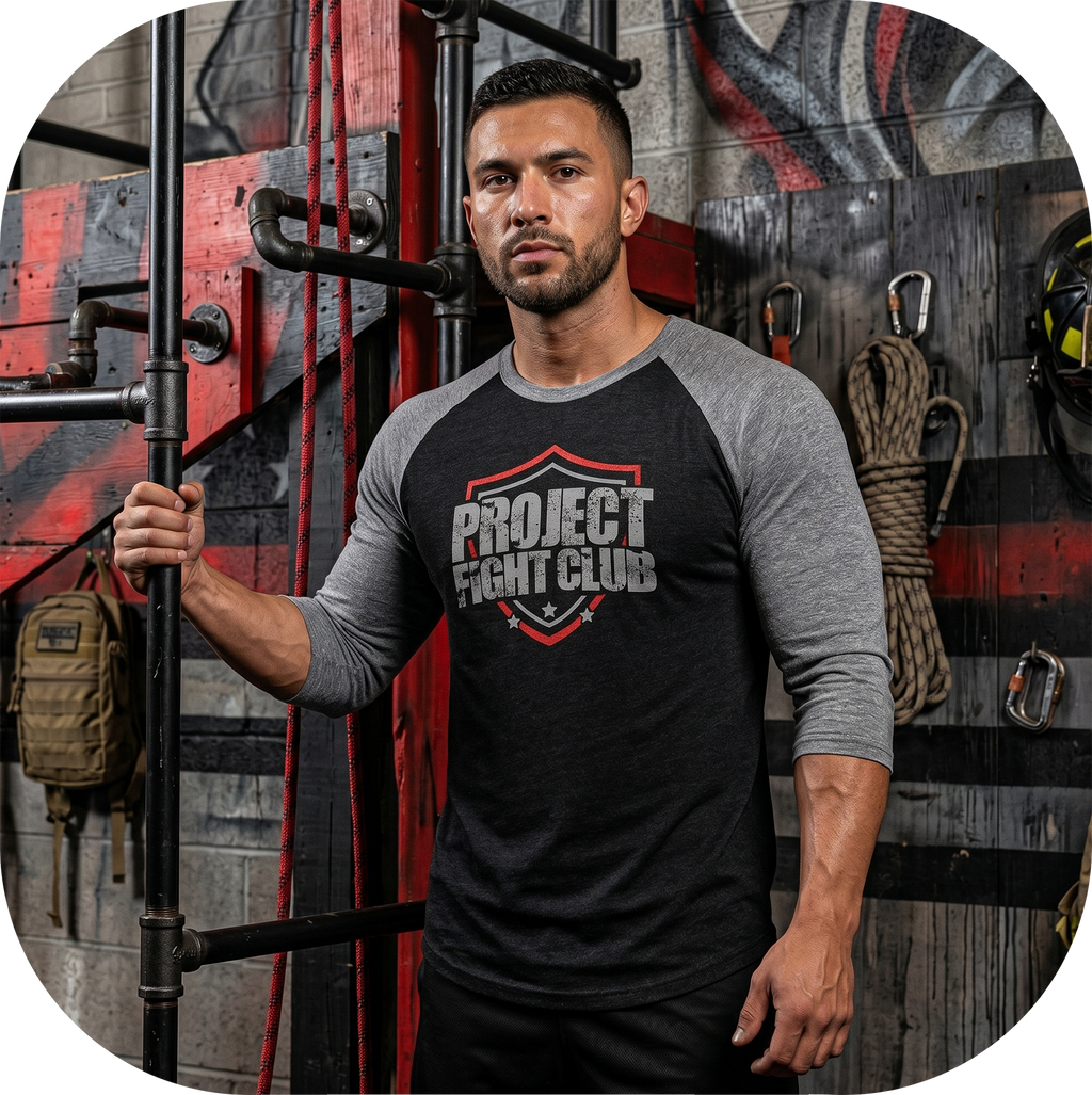 BLACK & GREY BASEBALL TEE #3 - HONOR FIREFIGHTERS & EMTs