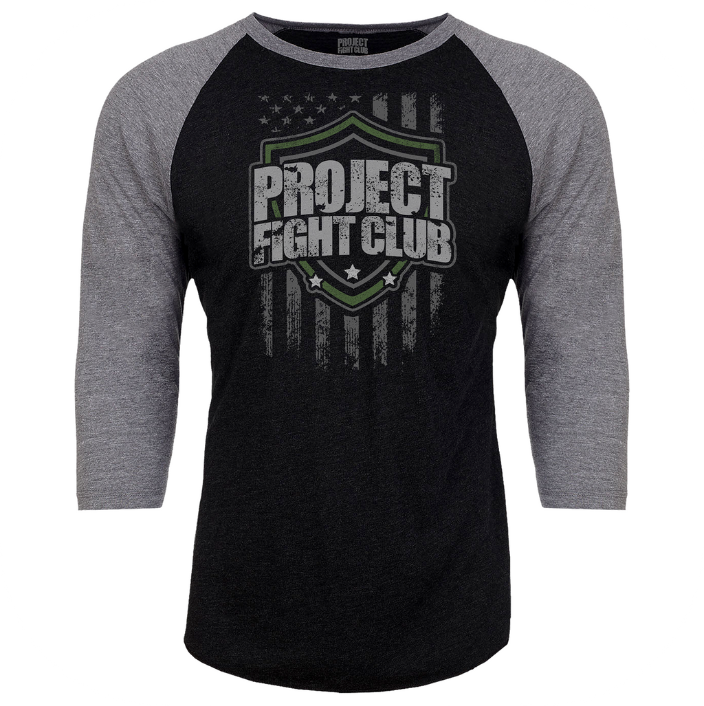 BLACK & GREY BASEBALL TEE - HONOR SOLDIERS & VETERANS