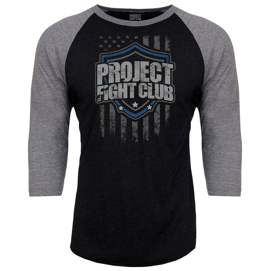 BLACK & GREY BASEBALL TEE - SUPPORT POLICE