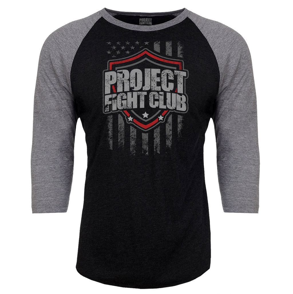 BLACK & GREY BASEBALL TEE - HONOR FIREFIGHTERS & EMTs
