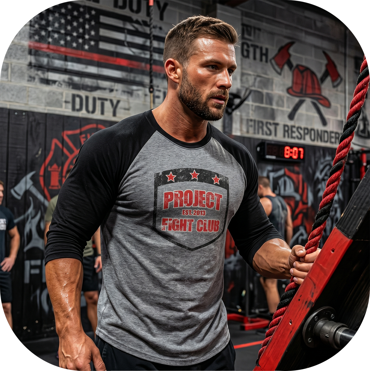 GREY & BLACK BASEBALL TEE - HONOR FIREFIGHTERS & EMTs