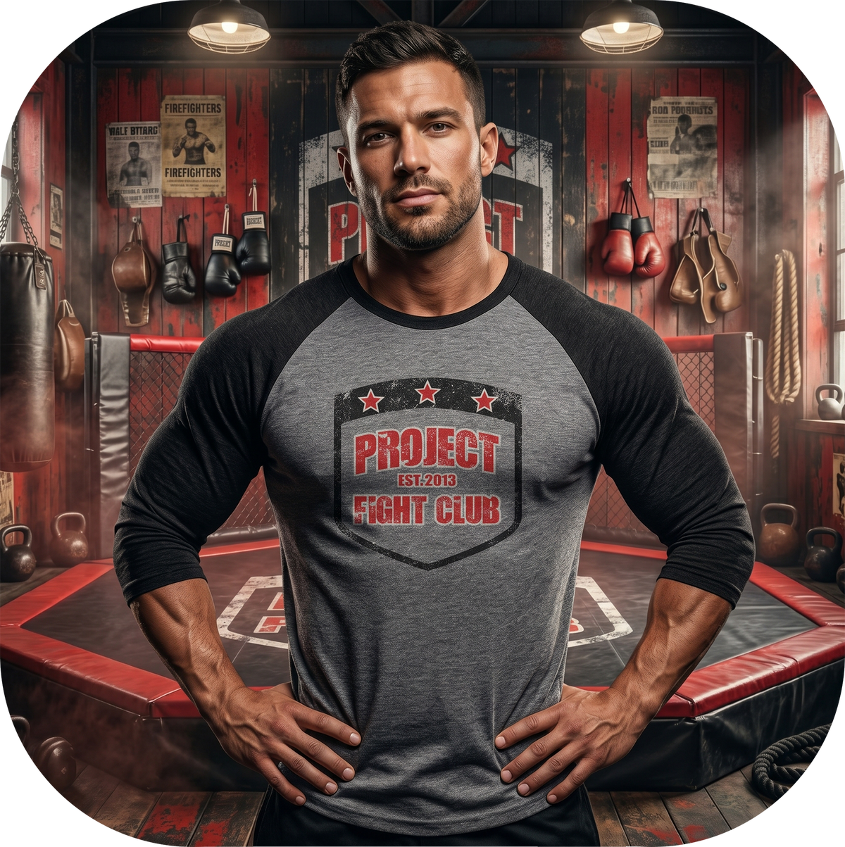 GREY & BLACK BASEBALL TEE - HONOR FIREFIGHTERS & EMTs