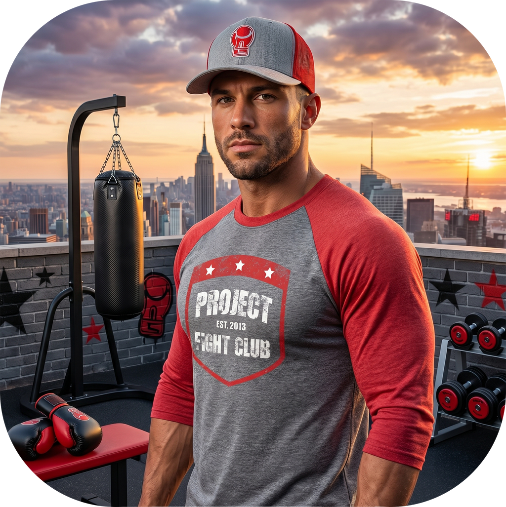 GREY & RED BASEBALL TEE - HONOR FIREFIGHTERS & EMTs