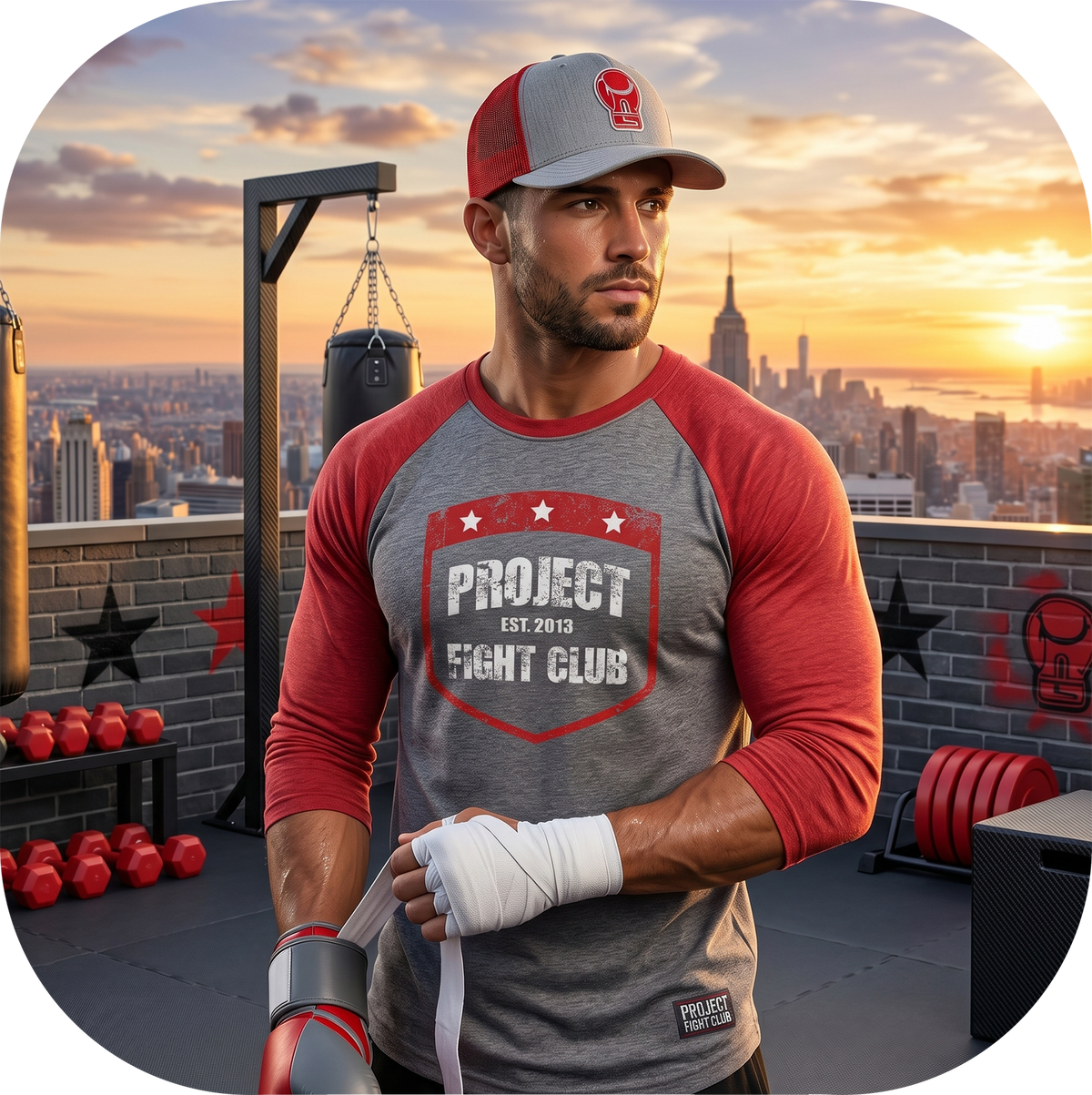 GREY & RED BASEBALL TEE - HONOR FIREFIGHTERS & EMTs