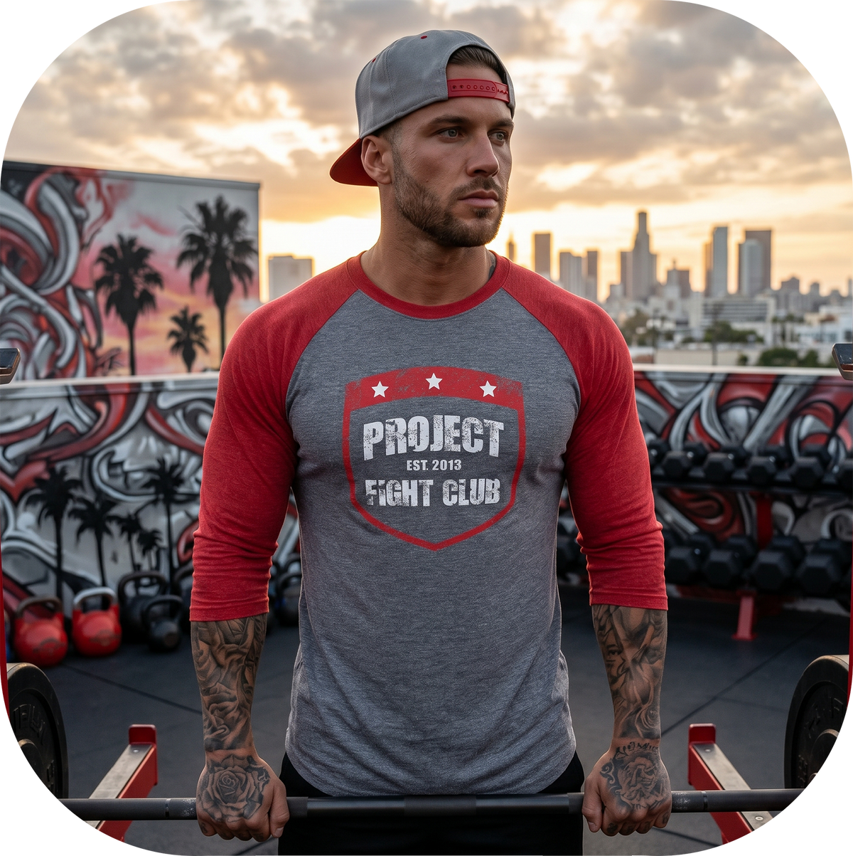 GREY & RED BASEBALL TEE - HONOR FIREFIGHTERS & EMTs