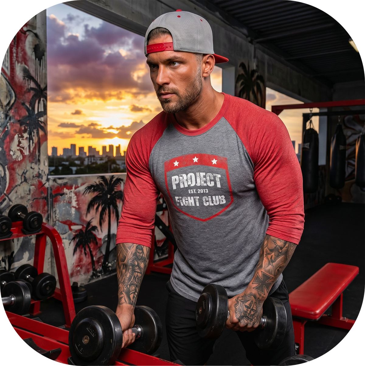 GREY & RED BASEBALL TEE - HONOR FIREFIGHTERS & EMTs